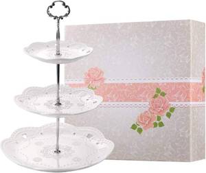 lot 8177 image: BonNoces 3-Tier Porcelain Cupcake Stand - White Embossed