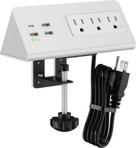 lot 8179 image: Nightstand Edge Mount Power Strip with USB-C Ports & 3 AC Outlets