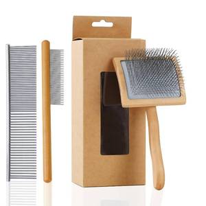 lot 8184 image: Ergonomic Slicker Brush for Long-Haired Dogs - Long Pins