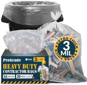 lot 8187 image: Reli. Contractor Garbage Bags 55 Gal  20 Clear Heavy Duty Bags