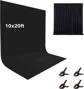 lot 8191 image: 10X20ft Black Backdrop Curtain for Photoshoot, 4 Clamps