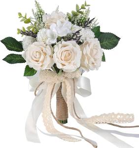 lot 8194 image: Wedding Bouquets, White Champagne Artificial Roses (7.5in)