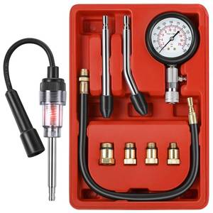 lot 8195 image: 9 Pc Compression Tester Kit for Car & Motorcycle Engines (Red)