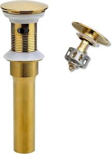 lot 8197 image: Bathroom Sink Drain, Gold Stopper, Overflow, Detachable Basket
