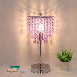lot 8198 image: USB Crystal Lamp, Touch 3-Way, Dual USB, B11 LED - Lavender