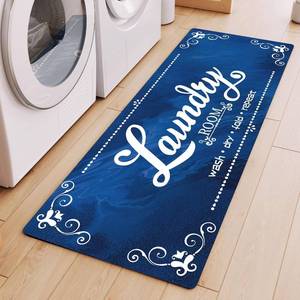 lot 8206 image: 17.7x45 Navy Laundry Rug, Non-Slip, Washable, Farmhouse Decor