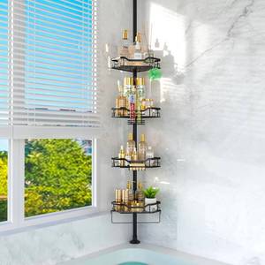 lot 8207 image: Corner Shower Caddy Tension Pole - 4 Tier 34-115 Inch Shelves