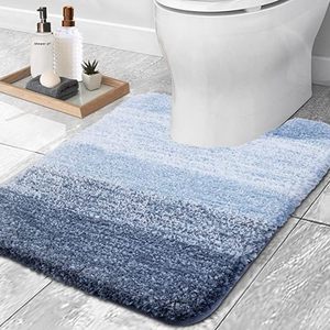 lot 8212 image: OLANLY Luxury Toilet U-Shaped Rug 24x20, Soft Absorbent, Blue