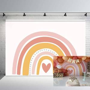 lot 8222 image: MEHOFOND 7x5ft Boho Rainbow Pink Birthday Backdrop Bohemian