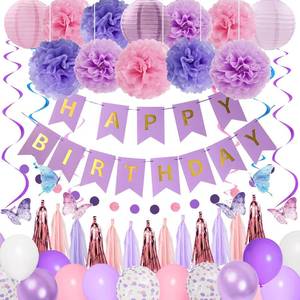 lot 8234 image: Amandir Purple Birthday Decorations Balloons, Banner & more.