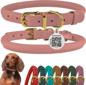 lot 8254 image: BRONZEDOG Rolled Leather Dog Collar 7- 10 Neck Blush