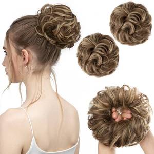 lot 8257 image: SARLA 2PCS Messy Hair Bun Extensions, Synthetic WavyCurly