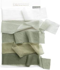 lot 8263 image: Lings Moment White & Green Chiffon Ribbon, 1.6 Yd Silk Ribbon