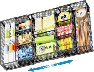 lot 8273 image: Marbrasse Desk Organizer, Mesh Tray, 10 Adjustable Compartments