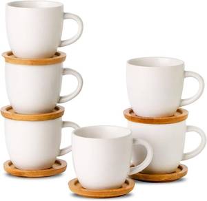 lot 8275 image: Hasense Espresso Cups and Saucers Set of 6, 4 Oz, White
