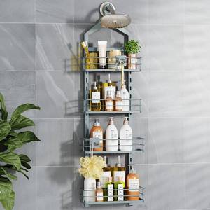 lot 8279 image: ODesign 4-Tier Anti-Swing Shower Caddy Adjustable - Dark Grey