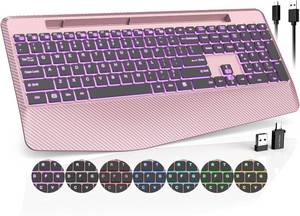 lot 8294 image: Wireless Keyboard, 7 Backlits, Wrist Rest, Rechargeable, Rose Gold