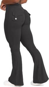 lot 8406 image: Womens Flare Leggings with Back Pockets, Scrunch Butt Lift