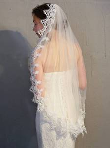 lot 8414 image: JWICOS Womens Soft Tulle Wedding Veil with Lace Appliques