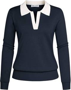 lot 8443 image: Kate Kasin Womens Long Sleeve V Neck Knitted Polo Sweater