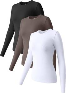lot 8469 image: OQQ Womens 3 Piece Long Sleeve Tops Crew Neck Stretch Tee