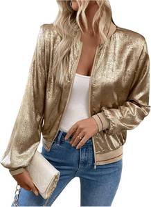 lot 8481 image: SOLY HUX Womens Metallic Zip Up Bomber Jacket Outerwear