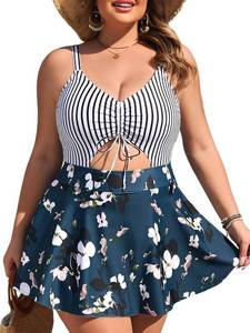 lot 8482 image: Summer Mae Womens Plus Size Floral Cutout One Piece Swim Dress