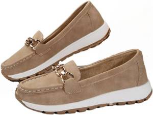 lot 8490 image: Geerta Womens Chain Decor Moccasins, Lightweight Slip-On Shoes