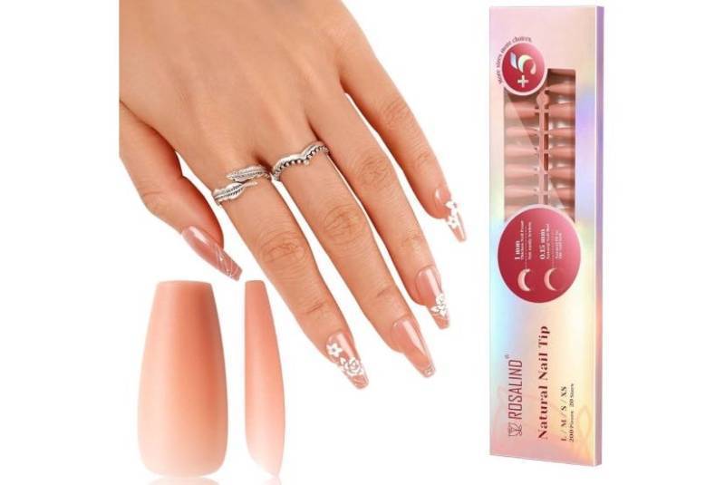 lot 59 image: ROSALIND Rosy Nude Coffin Nail Tips, 200 PCS Nude Matte Medium Coffin Nail Tips Full Cover Acrylic Nail Tips, Nude Pre-colored Fake Press On Nails Nail Extensions 20 Sizes Manicure Artificial Nails