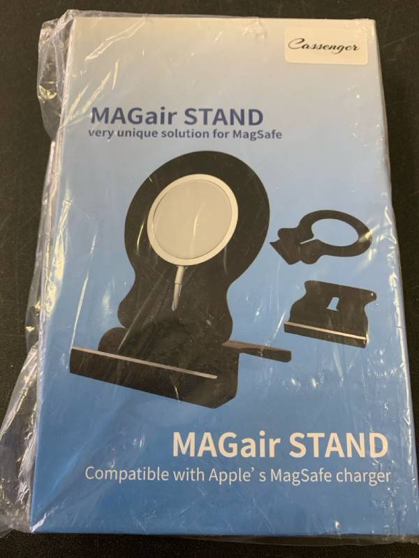 lot 67225 image: Cassenger Phone Stand Holder for MagSafe Charger, Desk Sturdy Aluminum Cell Phone Holder Designed for iPhone 15141312 MiniProPro MaxMagSafe Case, MagSafe Charger Not Included - Black