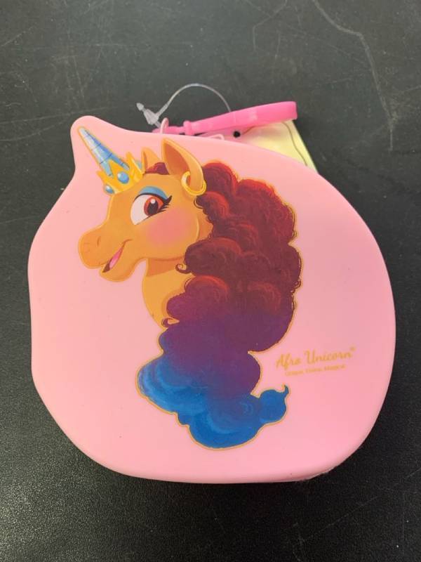 lot 79 image: Afro unicorn pouch with clip for girls