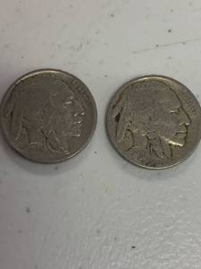 lot 307 image: Lot of 2 buffalo nickel 5 cents coins