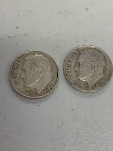 lot 317 image: Lot of 2 Roosevelt dime coins 90% silver 1964 1946