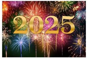 lot 328 image: Leowefowa New Year 2025 Backdrop 10x8ft Colorful Sparkling Fireworks Above The Nightsky Background New Year Photo Backdrop New Year Party Banner Children Kids Family Photo Props