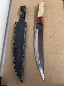 lot 351 image: D2 steel full tang knife blade wood handle with sheath aprox 14.5 inch handmade