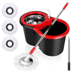 lot 353 image: Spin Mop and Bucket with Wringer Set, 360° Spinning Mop Bucket System with 3 Microfiber Mop Replacement Heads and 61 inch handle missing