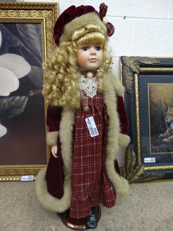 lot 3531 image: Large Porcelain Collectors Choice Doll - Appx. 3ft. Tall.
