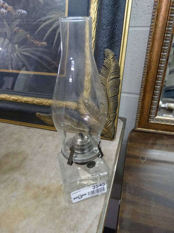 lot 3545 image: Square Base Glass Oil Lamp