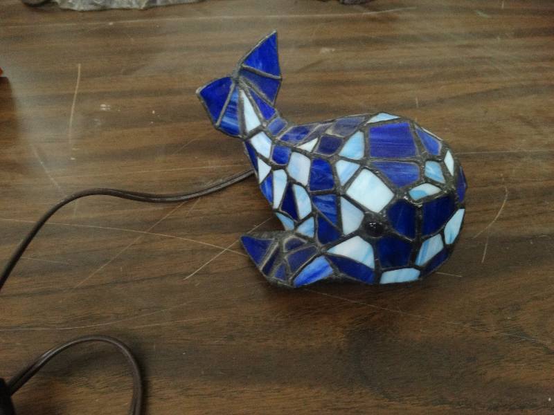 lot 3551 image: Stained Glass Whale Lamp.