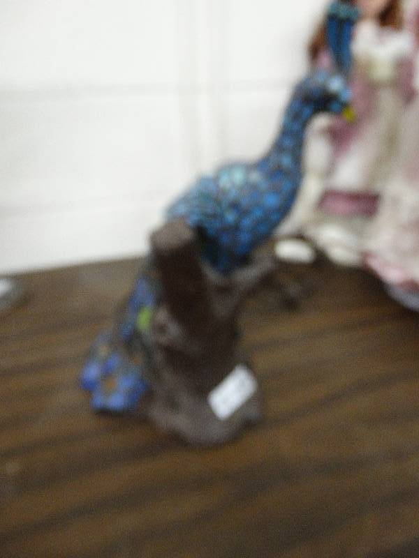 lot 3554 image: Stained Glass Peacock Lamp.