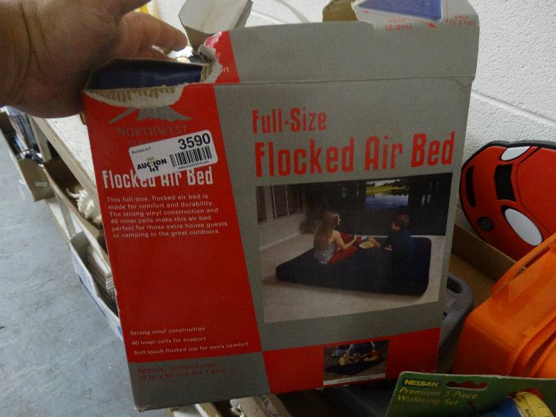 lot 3590 image: Full Size Flocked Air Bed in Box.