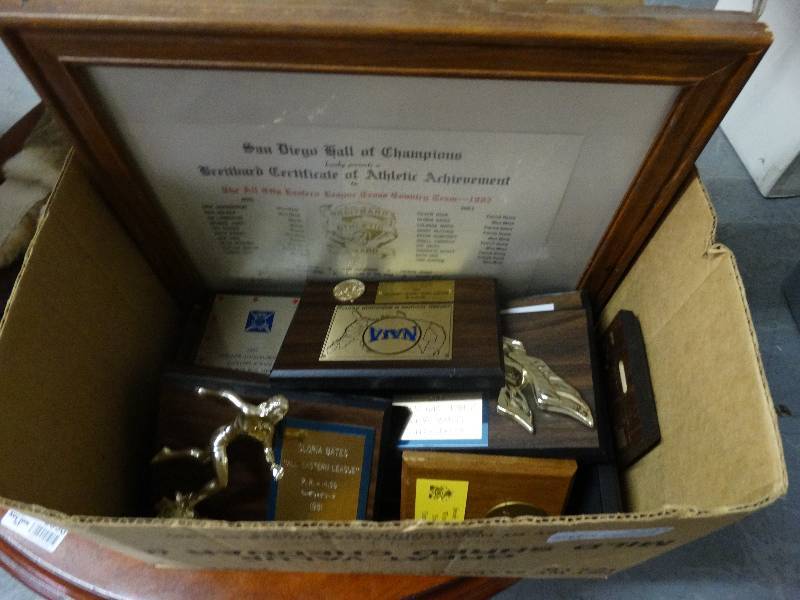 lot 3595 image: 2 Boxes of Trophies & Awards.