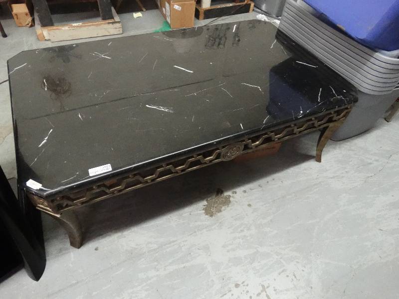 lot 3604 image: Metal Base Coffee table wFaux Marble Top