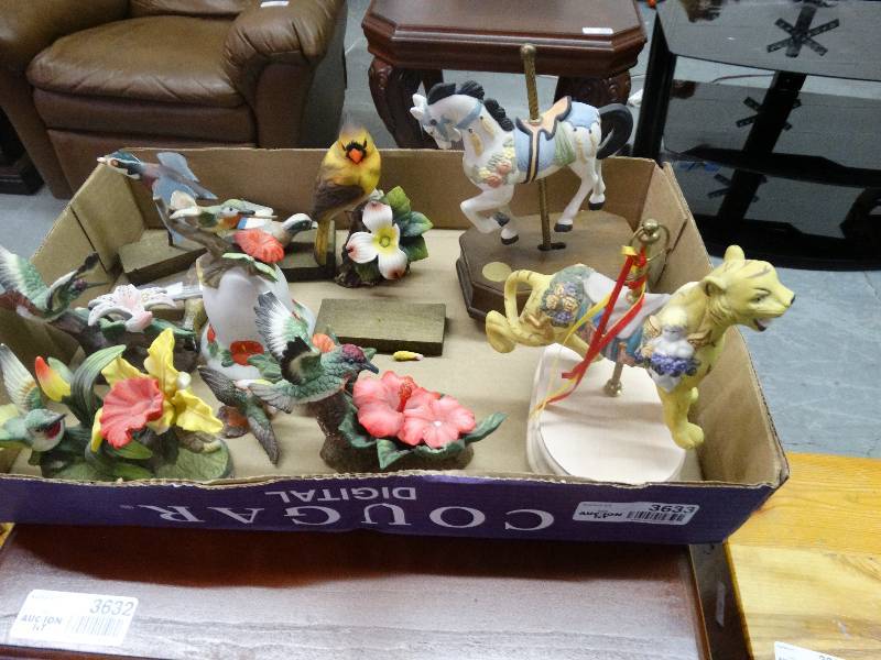 lot 3633 image: Box of CeramicPorcelain Birds, Bells, Carousel Animil Music Boxes.