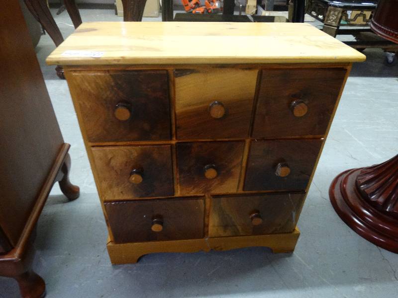 lot 3634 image: Wood 8 Drawer Apothocary Cabinet.