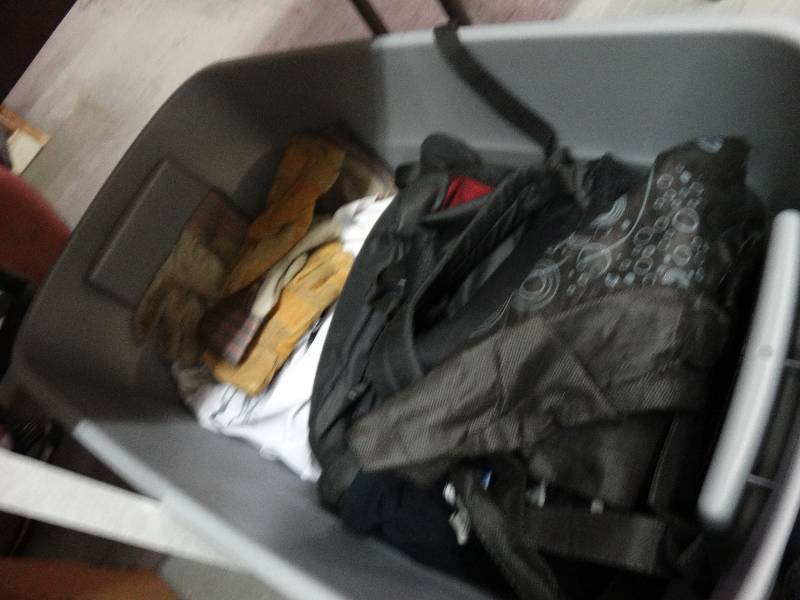 lot 3671 image: Back packs, Gloves, Clothing, Tshirts.