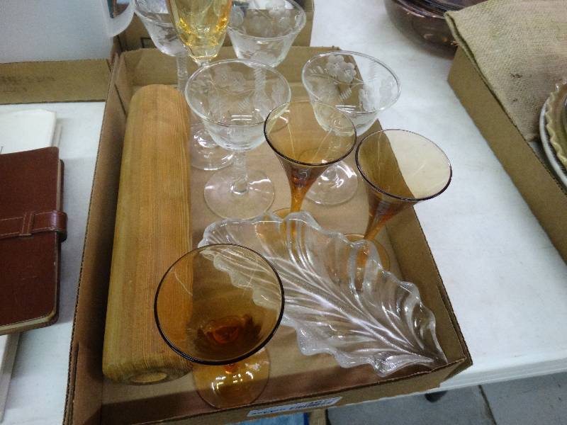 lot 3677 image: Lot of Stemware.& a Rolling pin and Dish.
