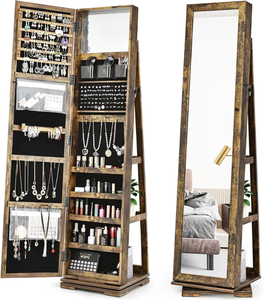 lot 4084 image: Costway 360-Degree Rotatable Jewelry Cabinet Dark Brown