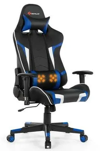 lot 4090 image: Reclining Gaming Chair with Massage Function - BlackBlueWhite