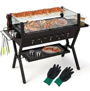 lot 4113 image: Costway Portable Charcoal BBQ Grill with Glass Wind Guard and Gloves